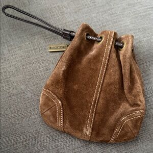Coach Brown Suede Drawstring Wristlet Pouch